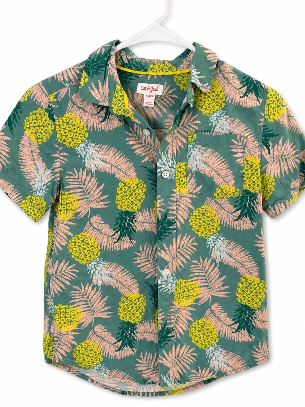 Cat & Jack Boys Pineapple Hawaiian Button-Up Shirt Green M 8/10 EUC